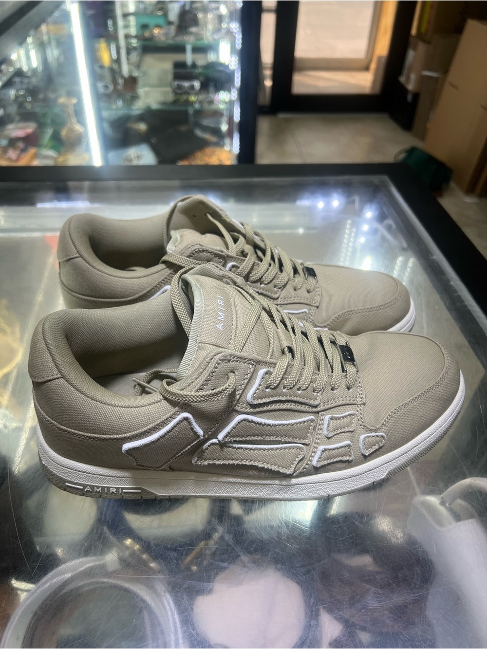 AMIRI Low-Top Sneakers in Taupe Canvas with White Accents
